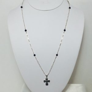 Onyx marquisite sterling silver cross necklace