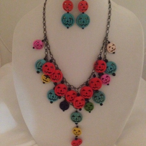 Multi-colored Dyed Howlite Halloween necklace and earring set
