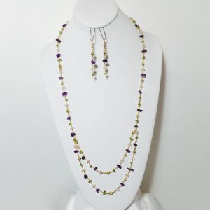 Amethyst, Prenite and Rose Quartz Necklace and Earrings Set