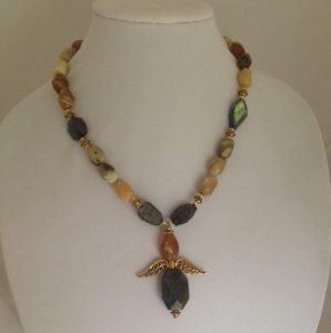 Opal, Agate Labrodite and silver angel necklace