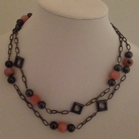 Pink Opal and Hematite Necklace