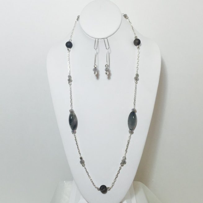 Jasper, Druzy and Silver Necklace and Earring Set