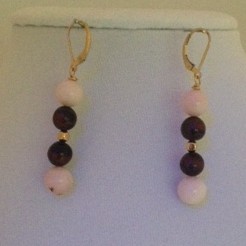 Pink Opals, red Tiger Eye and Shell earring