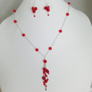 Coral and Sterling Silver necklace and earring set