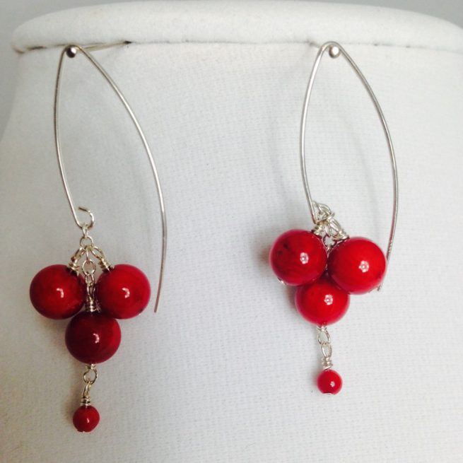 Coral and Sterling Silver earring set