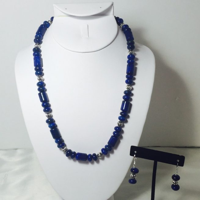 Lapis and silver necklace and earrings set