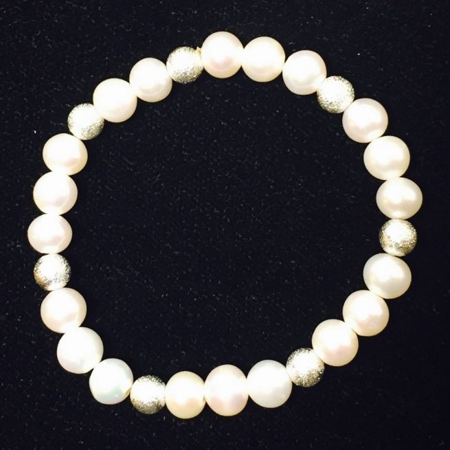 Pearl and Silver Spacer Stretch Bracelet