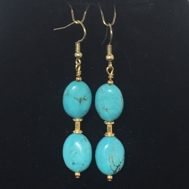 Turquoise, Magnesite and Gold Plate Earrings