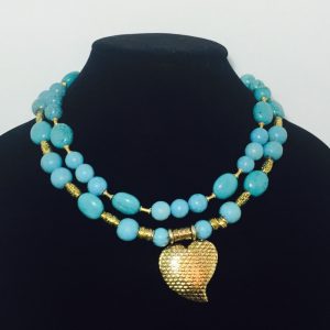 Turquoise, Magnesite and Gold Plate Necklace