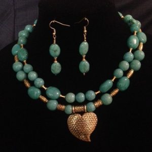 Turquoise, Magnesite and Gold Plate Necklace and Earrings Set
