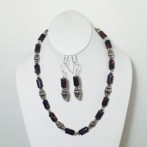 Tiger Eye and Silver Necklace and Earring Set