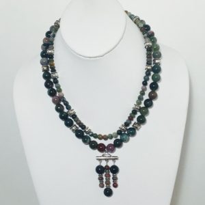 Fancy Jasper and Sterling Silver Double Strand Necklace