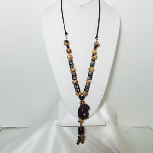 Wood, Leather and Brass Necklace