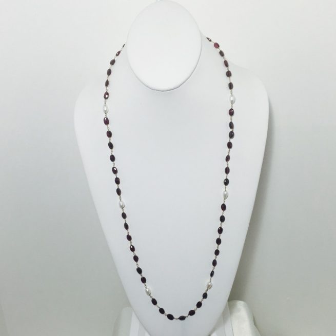 Garnet, Pearl and Sterling Silver Necklace