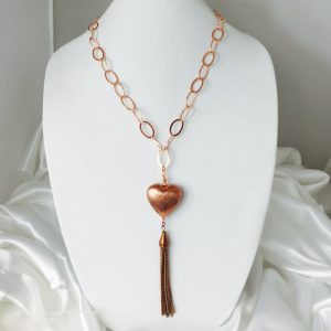Copper heart, chain and tassel necklace