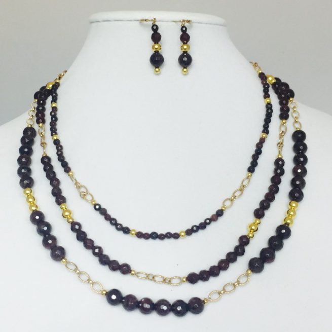 Garnet and Gold Earring and Necklace Set