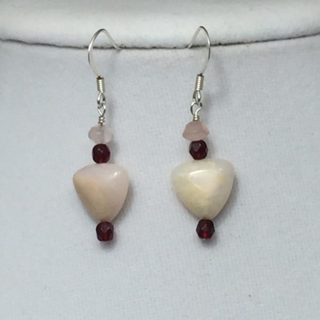 Rose Quartz and Crystals Heart Earrings Set