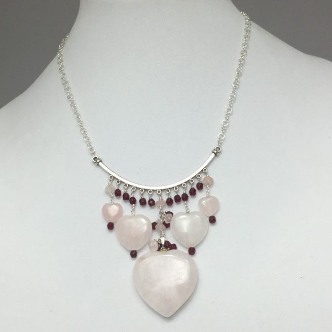 Rose Quartz and Crystals Heart Necklace