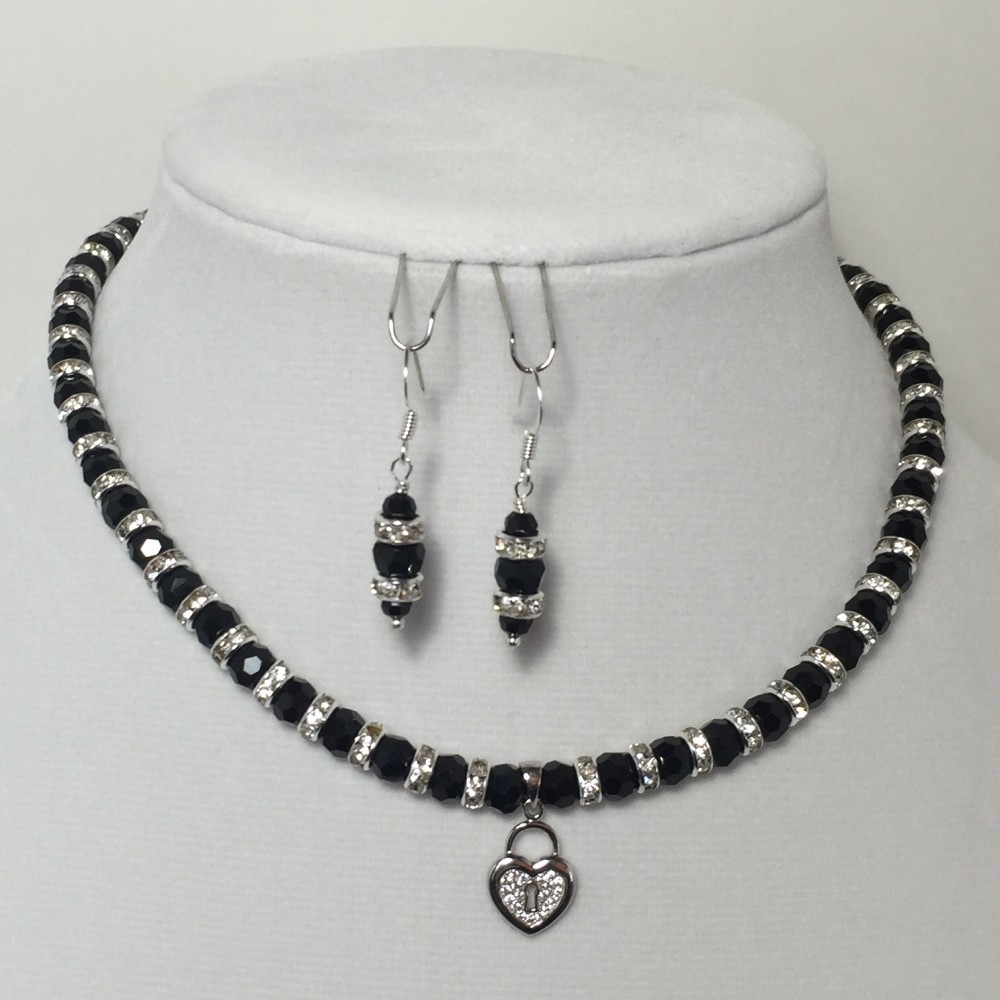 Only Yours Jewelry - Black & Silver Crystal Teen Necklace and Earring Set
