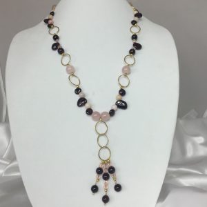 Garnet, Opal, Quartz, Crystal and Gold Necklace