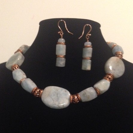 Aquamarine and Copper Necklace and Earrings
