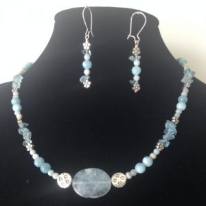 Aquamarine and Silver Plate Necklace and Earrings