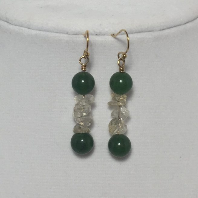 Citrine, Onyx, Jade and Gold Plate Earrings