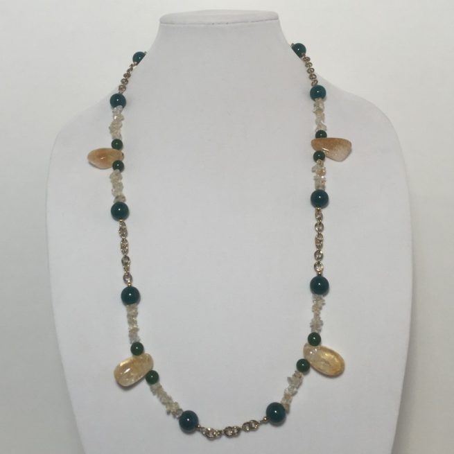 Citrine, Onyx, Jade and Gold Plate Necklace