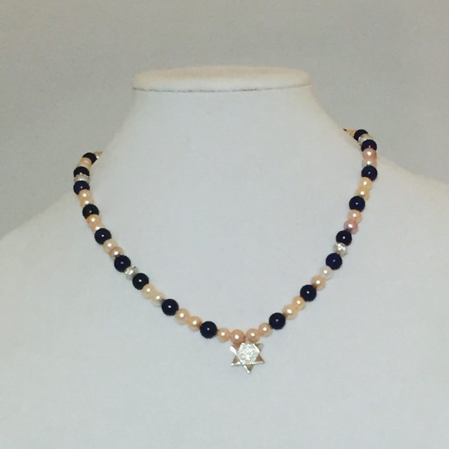 pearls, Lapis Star of David Necklace