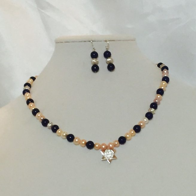 pearls, Lapis Star of David Necklace and Earrings Set