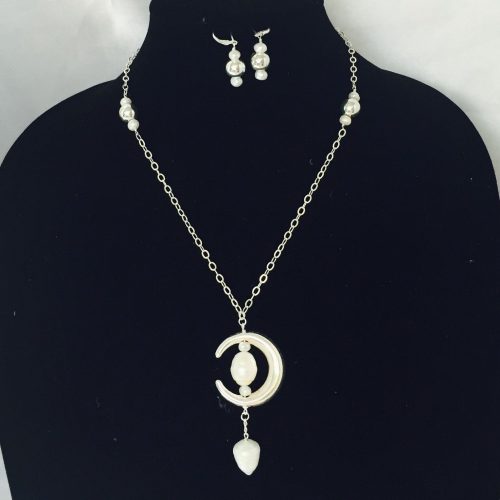 Pearl and Sterling Silver Necklace and Earrings Set