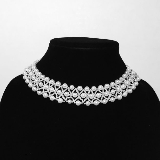 Pearl, Silver Seed Beads and Sterling Silver Necklace