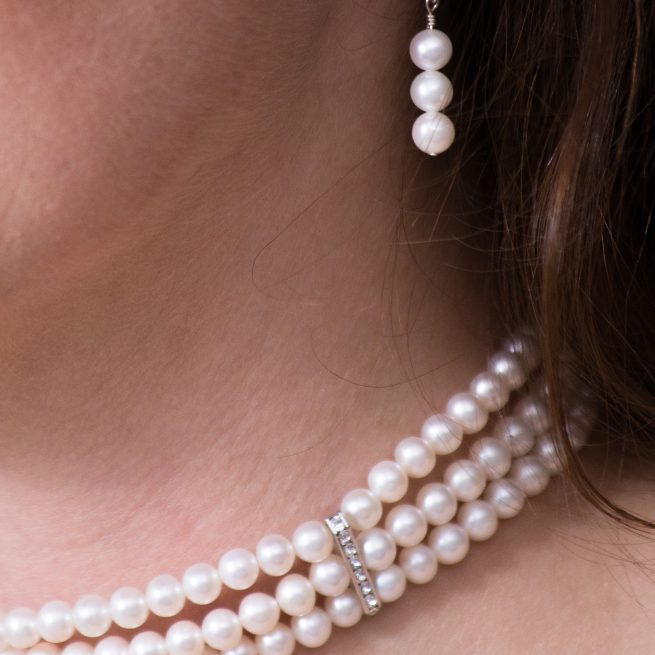 Pearl, Crystal and Silver Necklace and Earrings