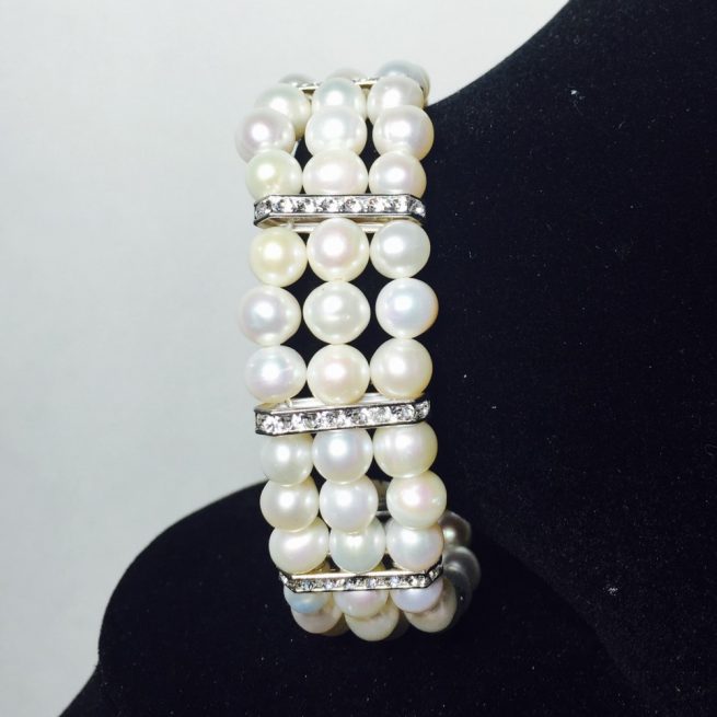 Pearl, Crystal and Silver Bracelet