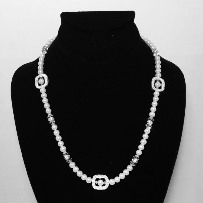 Pearl, Crystal and Silver Necklace