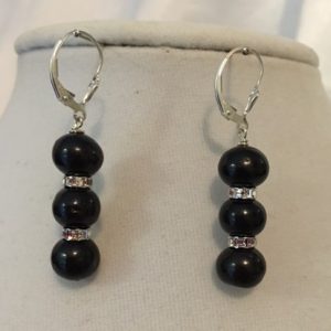 Black Pearls, Crystal and Sterling Silver Earrings