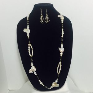 Pearl and Gold Filled Necklace and Earring Set