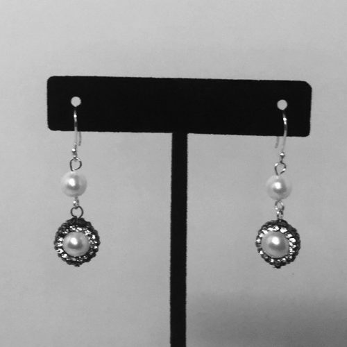Pearl, Crystal and Sterling Silver Earrings
