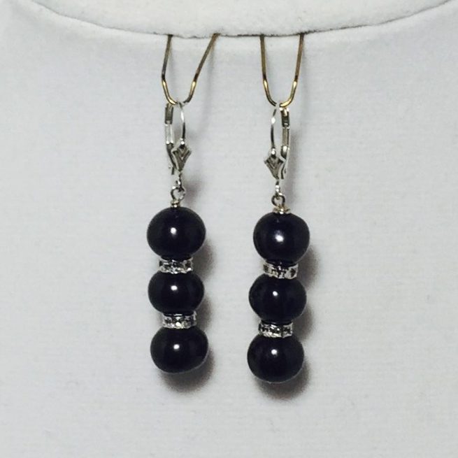 Black Pearl, Crystal and Sterling Silver Earrings
