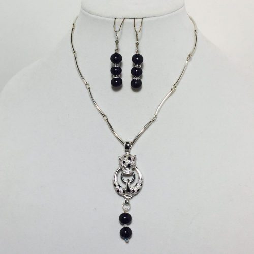 Black Pearls, Crystals and Sterling Silver Necklace and Earrings