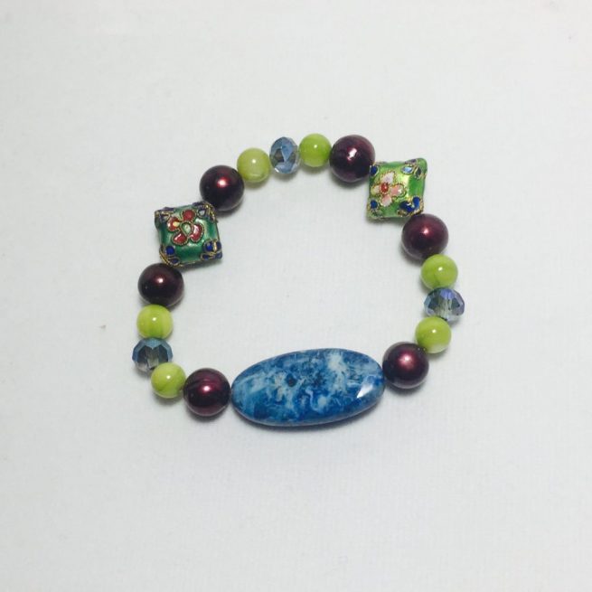 Cloisonne, Agate, Pearl, Shell and Crystal Bracelet