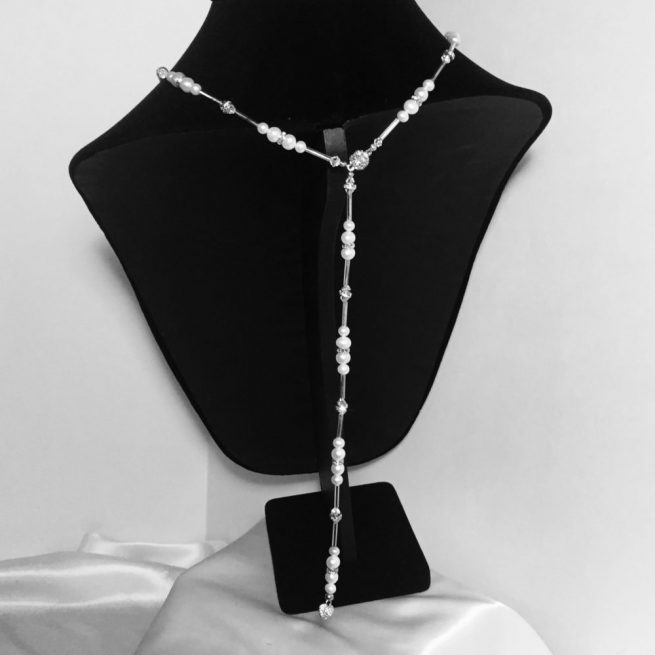 Pearl and Swarovski Crystal Necklace with Drop