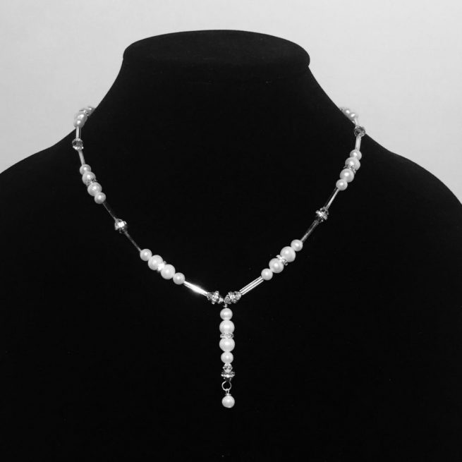 Pearl and Swarovski Crystal Necklace with Drop