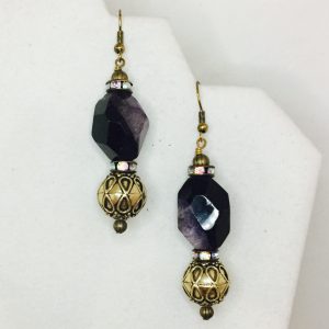 Amethyst, Crystal and Brass Earrings