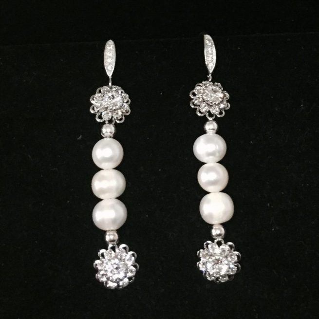 Pearl, Swarovski Crystals and Sterling Silver Earrings