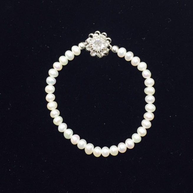 Pearl, Crystal and Sterling Silver Bracelet